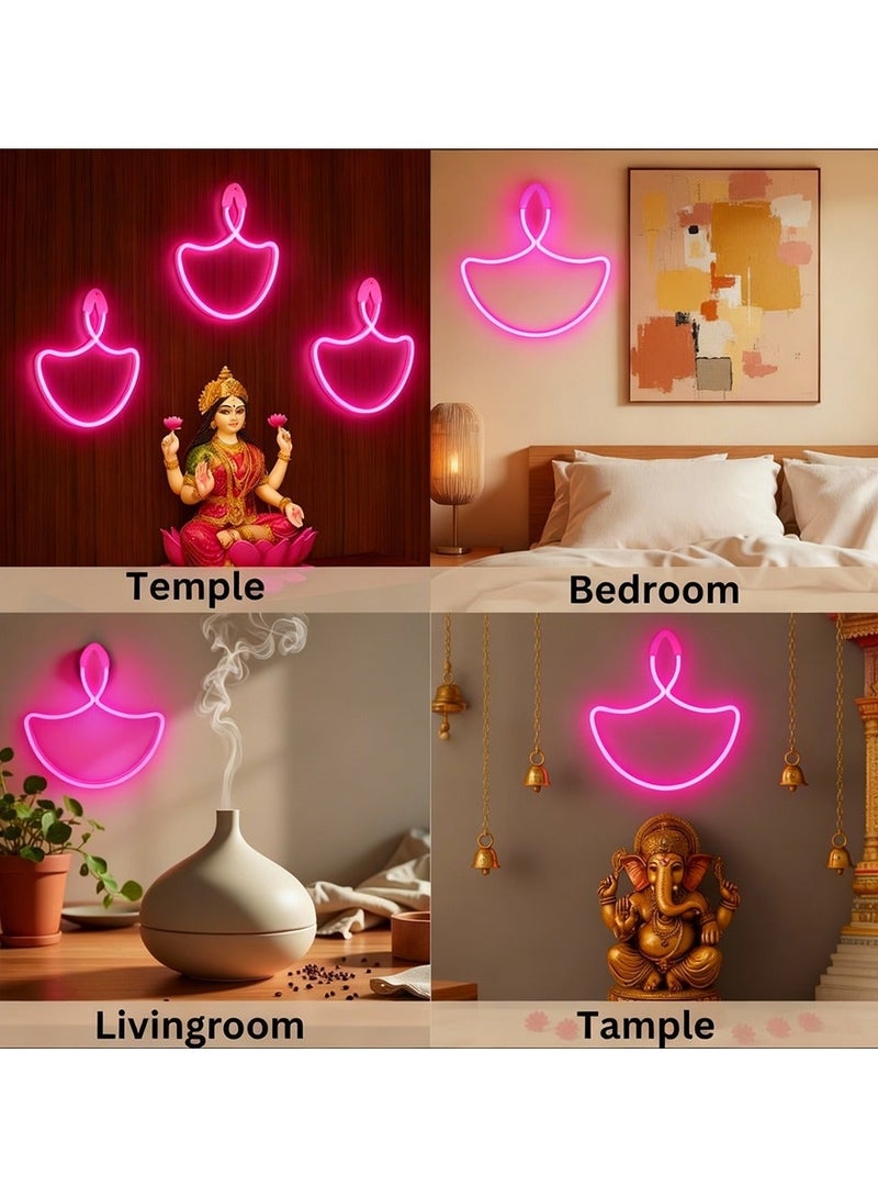 ZAYO LED Diya Lights, Decorative Diya Fairy Lights for Diwali, Home Decoration, Festival, Traditional Style Diya String Lights, Pink-30 cm - Image 5